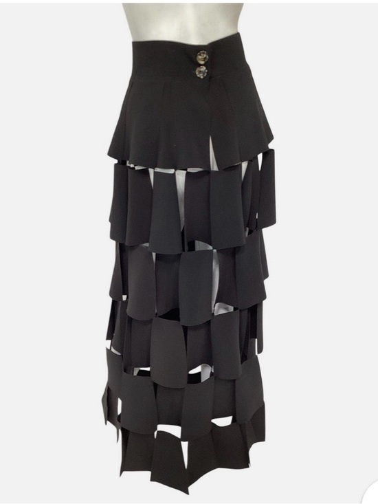 A.W.A.K.E Mode Black Laser Cut Squares Tiered Maxi Skirt - Women - Picture 6 of 6